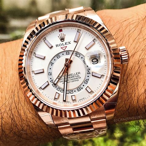 rolex sky dweller rose gold white index